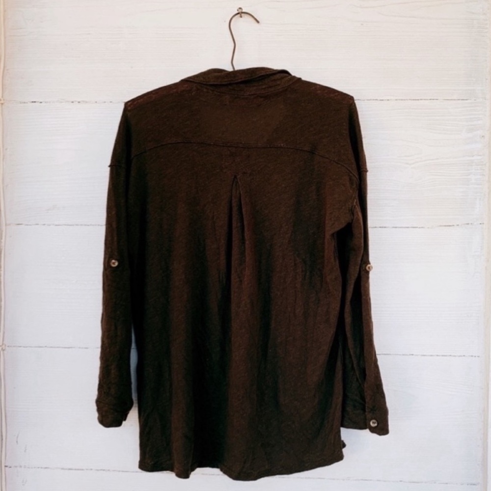 Free People Penelope Button Down Linen/Cotton Long Sleeve Top in Army, Size XS - Picture 8 of 10